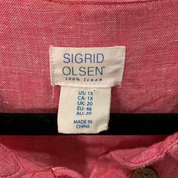 Sigrid Olsen 100% linen pink Henley button top long sleeve size 1X natural - Picture 3 of 7